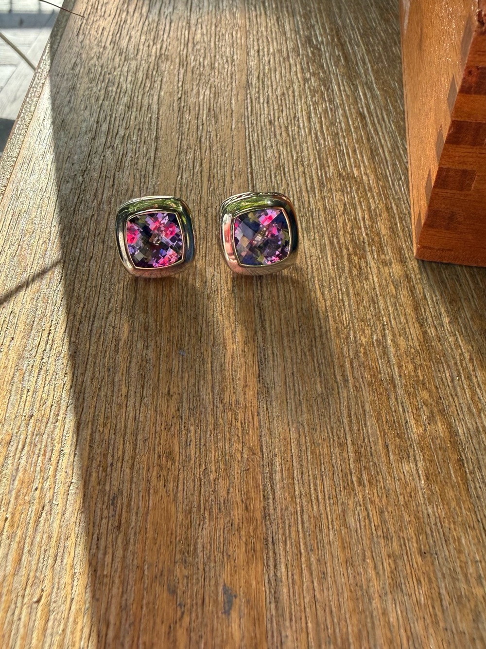 Authentic David Yurman Sterling Silver and Purple Amethyst Gemstone Earrings DY